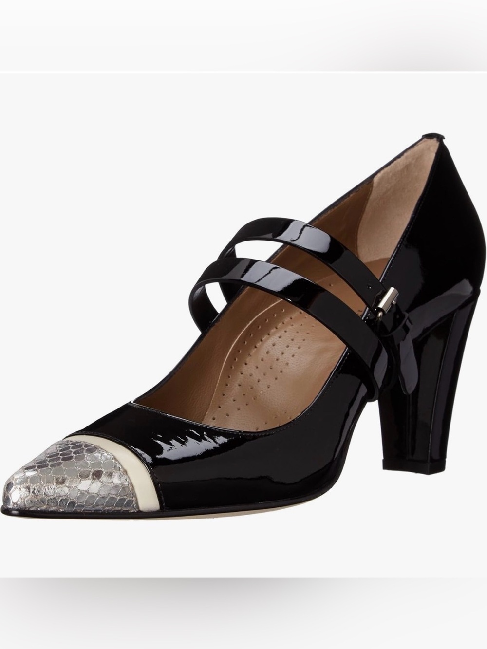 Anyi Lu Women's Stefania Dress Pump, Black Patent Monrovian Pitone